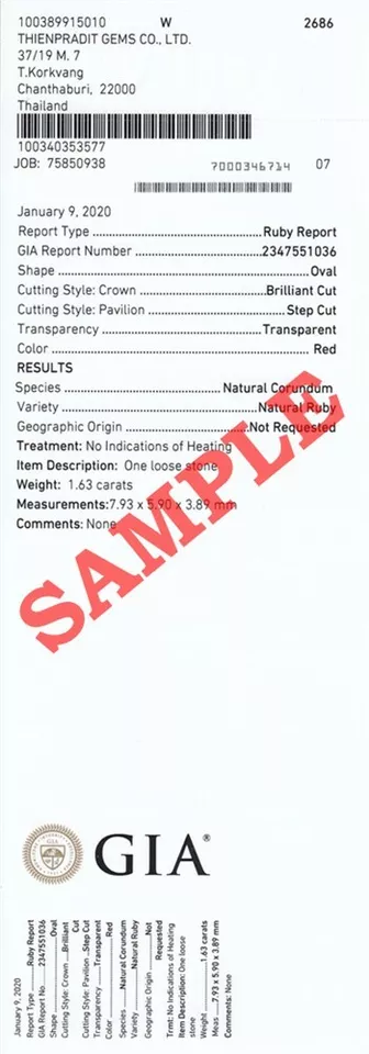 GIA Colored Stone Report & Origin Report - x1 Gemstone
